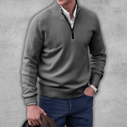 Plush Timeless Mens Quarter Zip Sweater - Ribbed Cotton