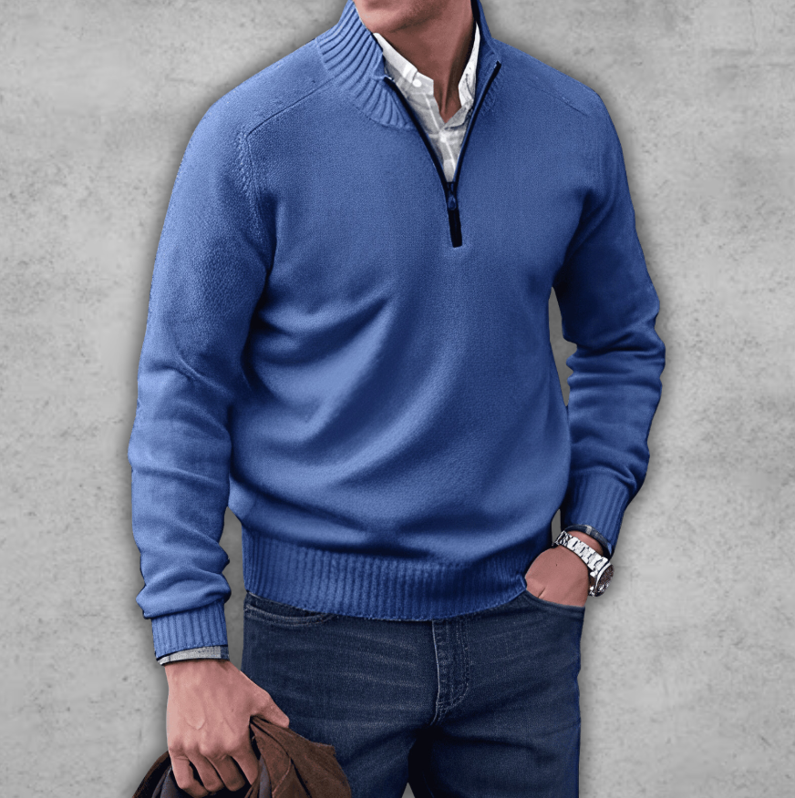 Plush Timeless Mens Quarter Zip Sweater - Ribbed Cotton