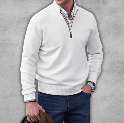 Plush Timeless Mens Quarter Zip Sweater - Ribbed Cotton