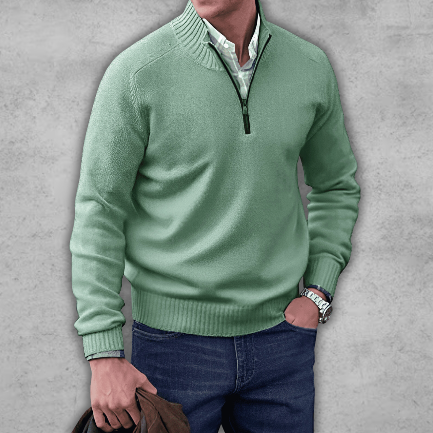 Plush Timeless Mens Quarter Zip Sweater - Ribbed Cotton