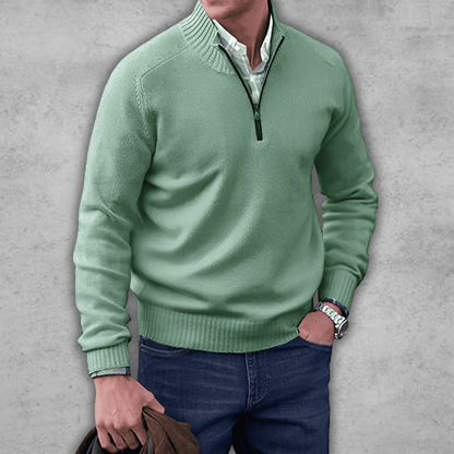 Plush Timeless Mens Quarter Zip Sweater - Ribbed Cotton