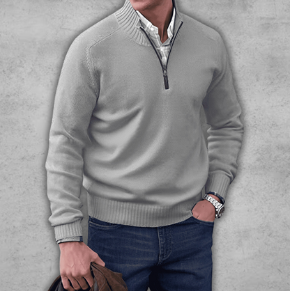 Plush Timeless Mens Quarter Zip Sweater - Ribbed Cotton
