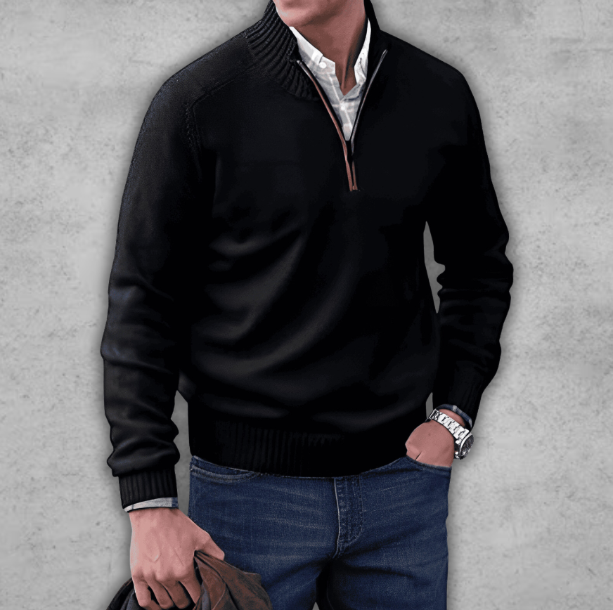Plush Timeless Mens Quarter Zip Sweater - Ribbed Cotton