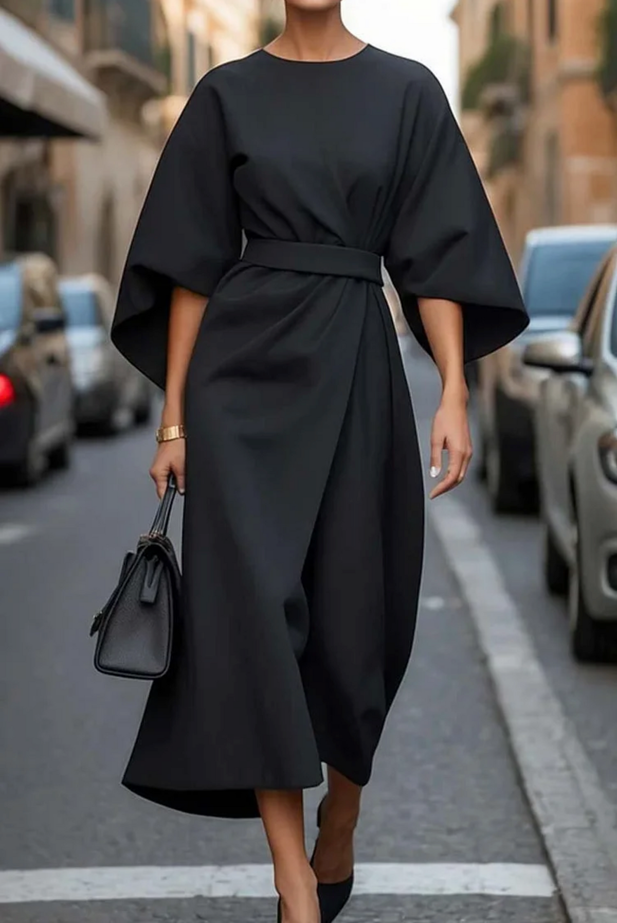 Variant image for Belted Black Maxi Dress for Women - Flattering Fit Long Dress, Plus Size Available, Effortless Elegance-13