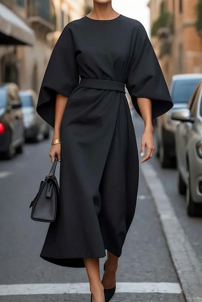 Variant image for Belted Black Maxi Dress for Women - Flattering Fit Long Dress, Plus Size Available, Effortless Elegance-13