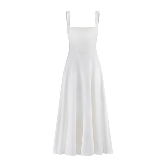 Elegant White Midi Dress for Women, Long Sleeve Flattering Silhouette, Lightweight and Versatile for Any Occasion-1