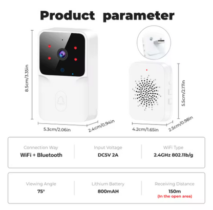 Tuya Cordless Video Doorbell Camera with Night Vision, Smart Household Security HD Outdoor Doorbell Intercom System