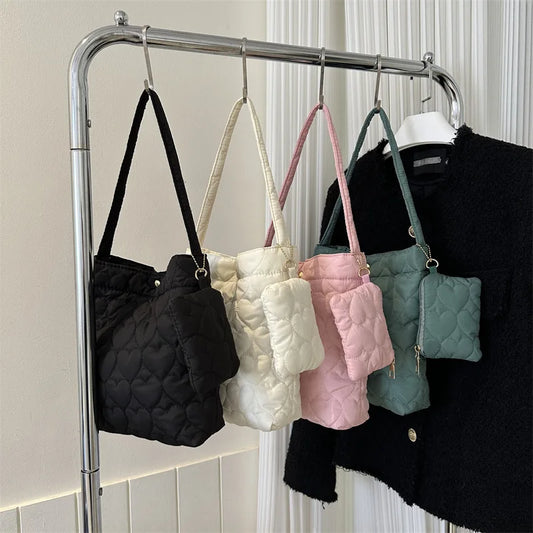 padded square shoulder bag, polyester, casual everyday – Cozy women's quilted tote
