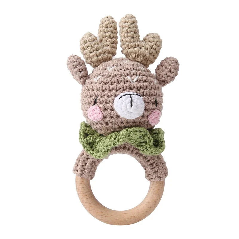 Bear Crochet Teether Rattle Ring Newborn Sensory Toys