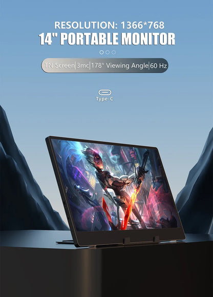 Travel-Friendly Monitor 14 Inch 60Hz Travel Display With Speakers