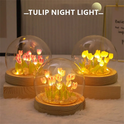 Handmade LED Tulip Flower Night Light - DIY Decorative Lamp for Bedroom, A Great Valentine's Day Gift