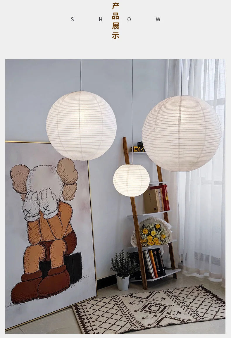 Pendant Japandi Lamp Wabi Sabi Rice Paper Round LED Dimmable