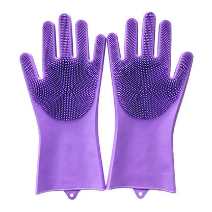 Silicone Dishwashing Gloves with Scrubber - Eco-Friendly Household Cleaning Device