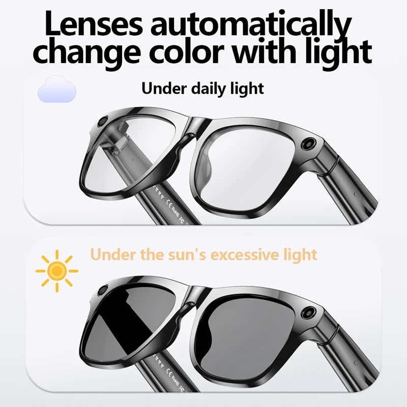 AI 4K Smart Camera Glasses Photochromic Travel Handsfree