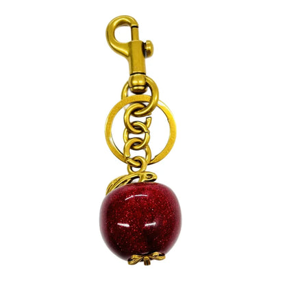 Cherry Red Keychain Bag Charm With Gold Leaf Lobster Clasp