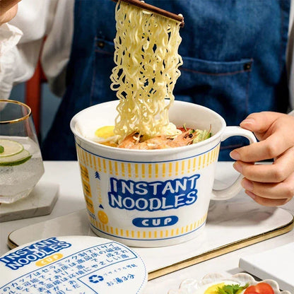 Noodle Instant Bowl Ceramic With Handle And Lid Large
