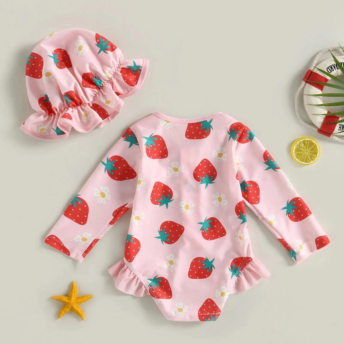 long-sleeve zipper, flamingo floral print, polyester, for summer – Light infant girl’s swimwear jumpsuit