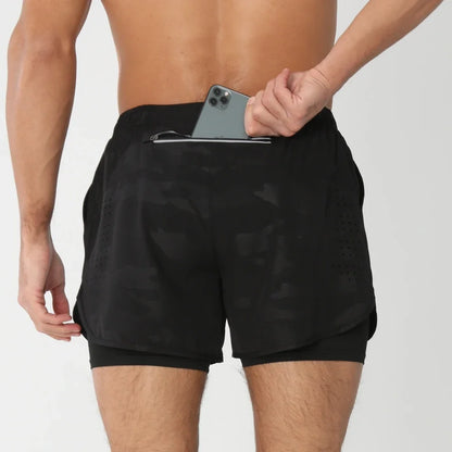 Fast-dry men's 2-in-1 running shorts - lightweight lined, polyester, for gym and summer training