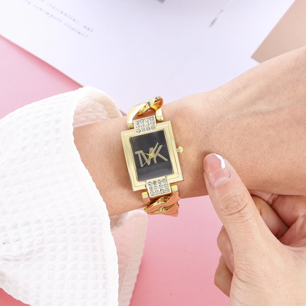 Watch Women's Gold Tone Square Dial, Elegant Alloy Band With Crystal Accents, Summer 2026 Gift