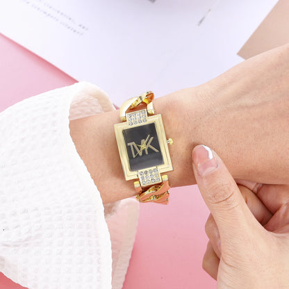 Watch Women's Gold Tone Square Dial, Elegant Alloy Band With Crystal Accents, Summer 2026 Gift
