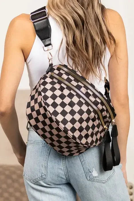 large capacity bum bag, adjustable crossbody mommy travel bag – Casual women's checkered fanny pack