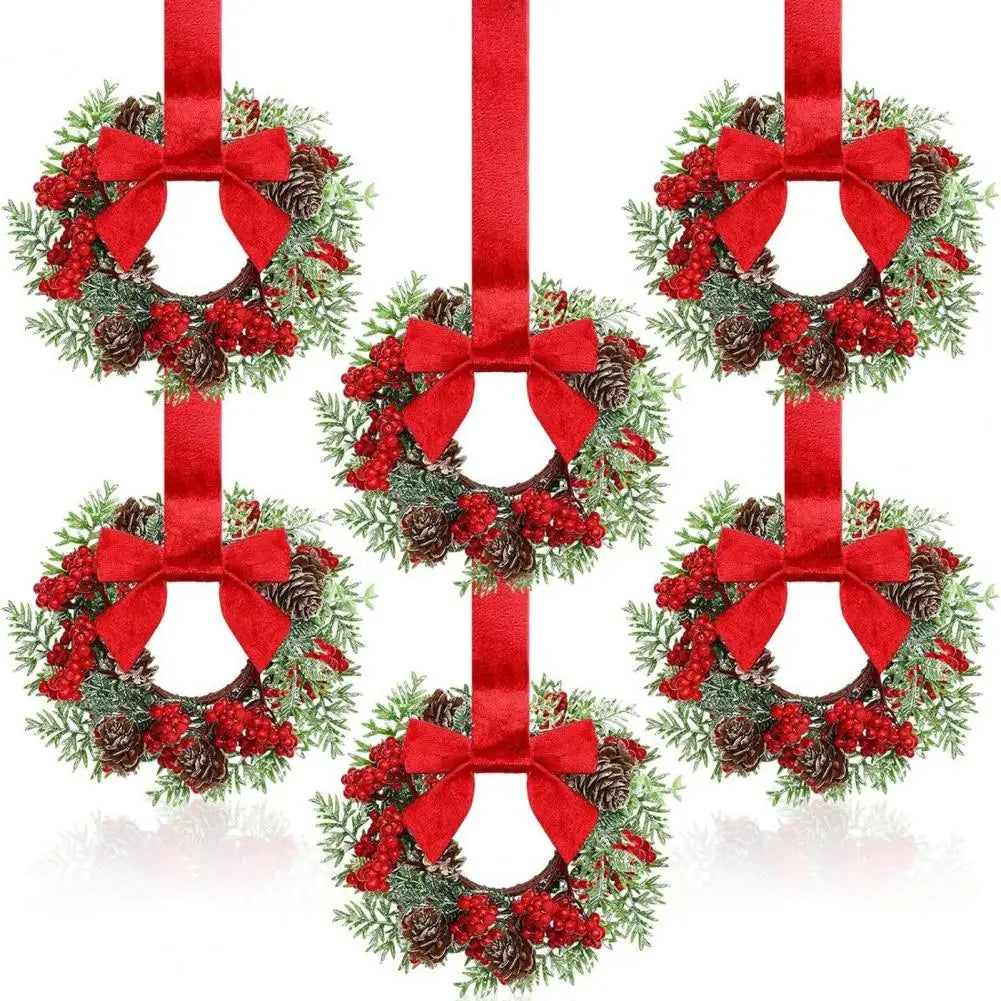 Christmas Wreaths Kit Of 6 Mini Cabinet Wreaths With Red Bows Farmhouse Holiday 2025 Artificial Sturdy Decor