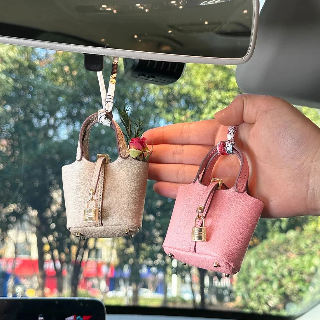 Inspired Birkin Mini Hand Bag - Leather Basket Bag Charm Keychain & Earphone Case