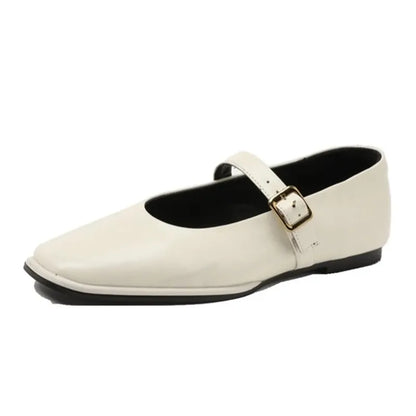 Women Supportive Mary Jane Flats - Square Toe, Leather