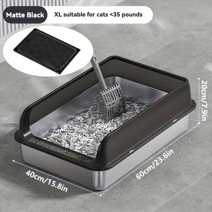 Semi-Enclosed Leak-Proof High-Sided with Mat 2026 – KEMORELA Extra Large Stainless Steel Cat Litter Box