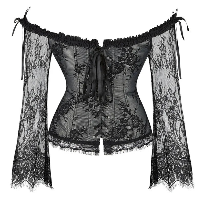 Women's Supportive Corset Top - Off Shoulder, Lace Satin