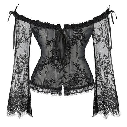 Women's Supportive Corset Top - Off Shoulder, Lace Satin