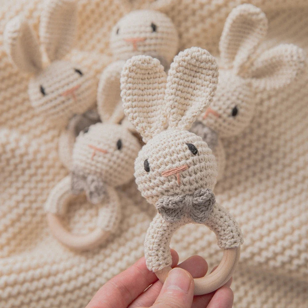 Crochet Baby Rattle Bunny Teether Newborn Sensory Toys