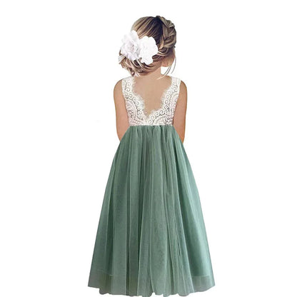 Light Girls’ Flower Girl Dress - Lace Bodice, Flowing Tulle Skirt, Polyester, For Wedding