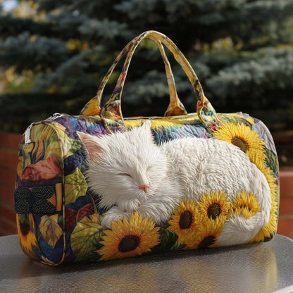 Plush Unisex Travel Tote - Quilted, Cat-Embroidered Fabric, For Beach, Hiking, Camping