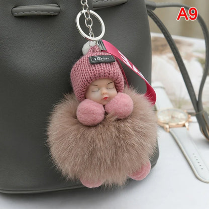Sleeping Pompom Baby Keychain Plush Bag Charm Cute Gift