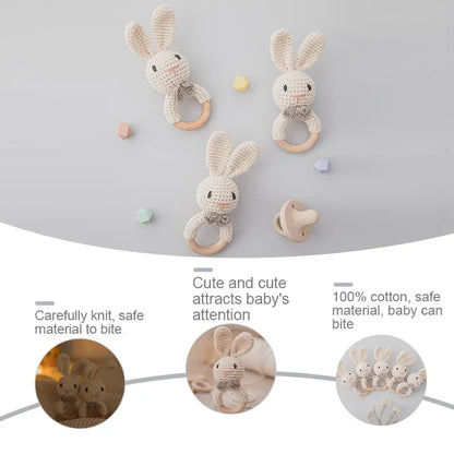 Crochet Baby Rattle Bunny Teether Newborn Sensory Toys