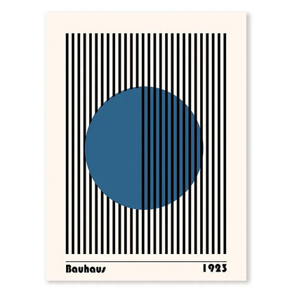 Abstract Blue Bauhaus Canvas Wall Art Contemporary Bedroom