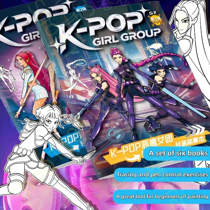 Book Coloring Kpop Demon Hunters Anime Sketches Rumi Mira Zoey Cute Line Drawings Back to School 2025 Gift