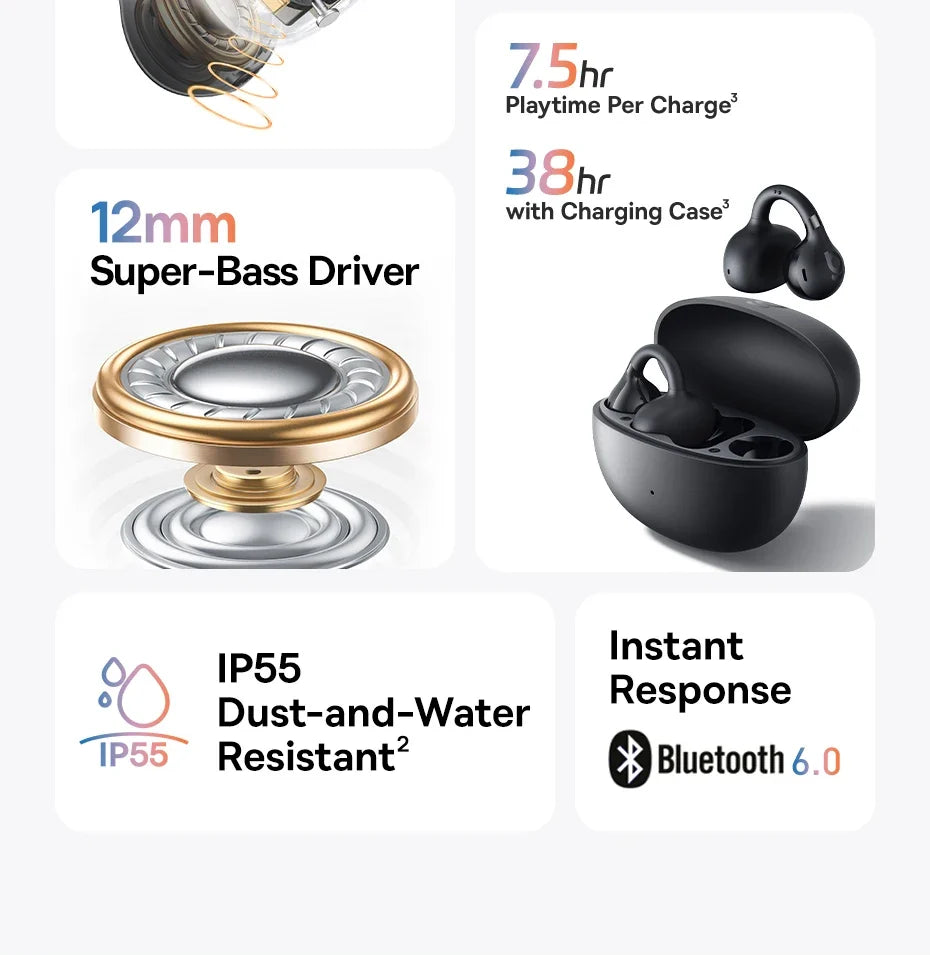 4-Mic Noise Cancellation Super Bass IP55 Sports 2026 – Baseus BC1 Open-Ear Clip Earbuds Bluetooth 6.0