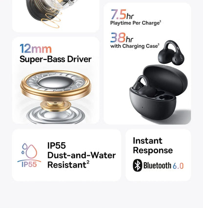 4-Mic Noise Cancellation Super Bass IP55 Sports 2026 – Baseus BC1 Open-Ear Clip Earbuds Bluetooth 6.0