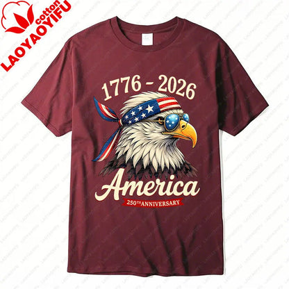 Plush Unisex Bald Eagle Graphic Tee - Short-Sleeve, Sturdy Cotton, For 250th Anniversary Independence Day Celebration