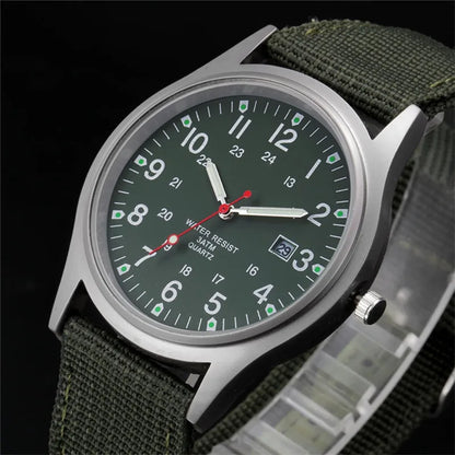 Field Quartz Watch Nylon Strap Military Style Date Luminous