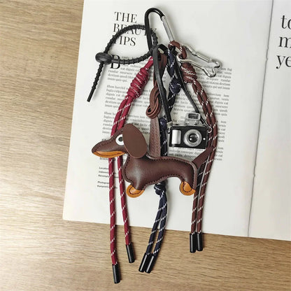Rope Braid Bag Charm Leather Dachshund Keychain Aesthetic