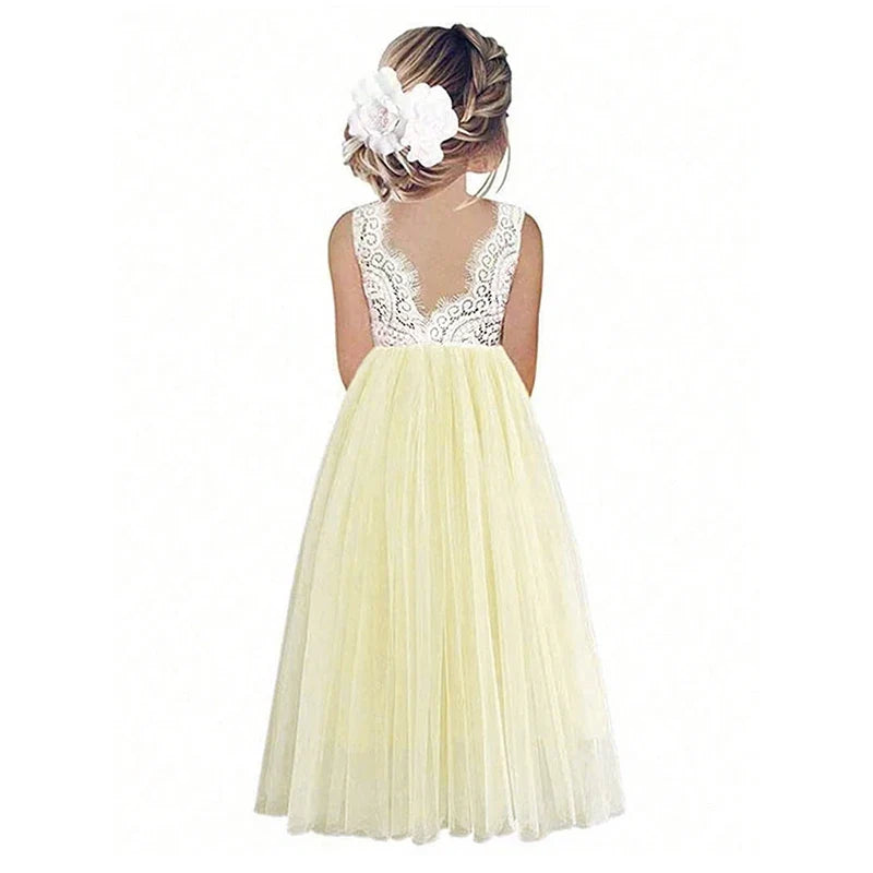 Light Girls’ Flower Girl Dress - Lace Bodice, Flowing Tulle Skirt, Polyester, For Wedding