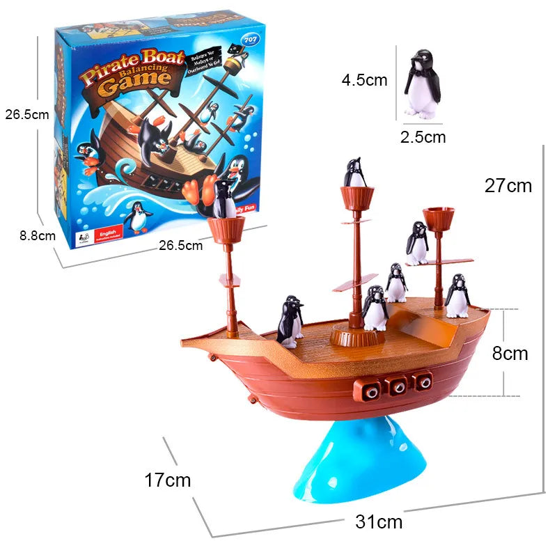 Pirate Colorful Ship Balance Game - Fun Penguin Puzzle for Kids, Parent-Child Interaction, Ideal Birthday Gift