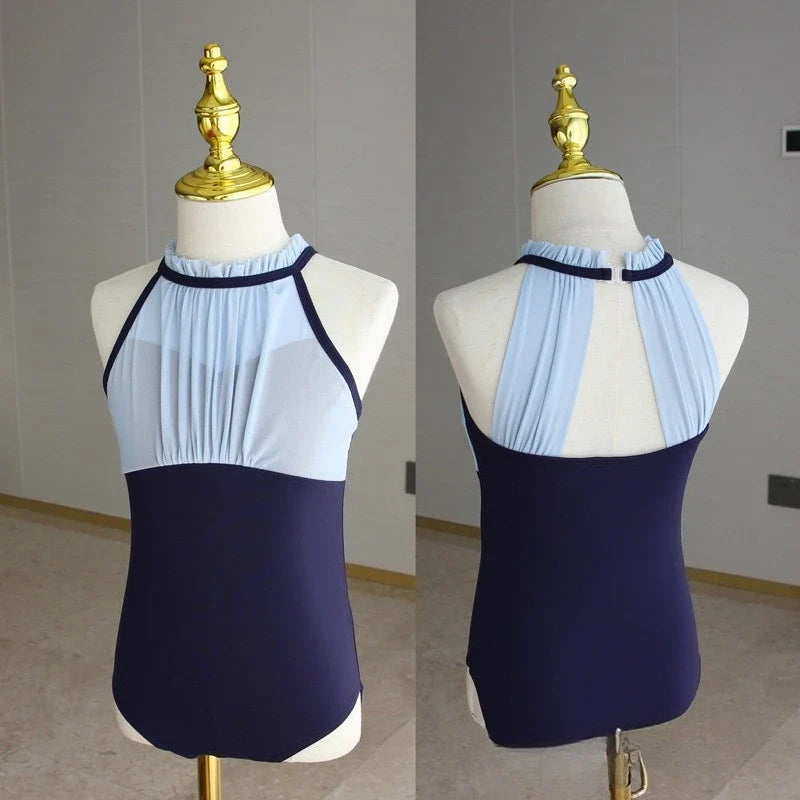 Light girls ballet leotard set - puff-sleeve top, tulle tutu skirt, polyester, for dance class
