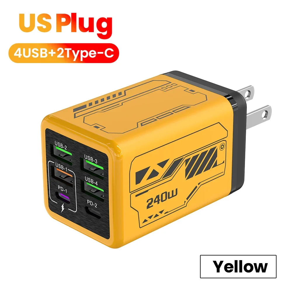 USB2026 Edition C Charger 6-Port Fast Charge, 4 USB A 2 Type-C PD3.0, EU UK US Plug, Back to School