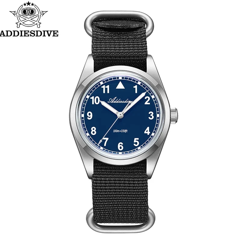 Water-Resistant Diver Quartz Watch Luminous Hands, Nylon Strap, 100m Water Resistance