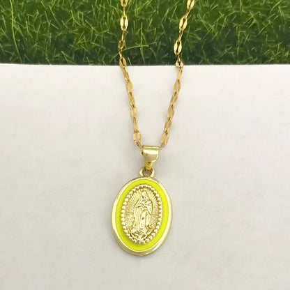 women's Timeless Virgin Mary pendant necklace - 18K gold-plated stainless steel link chain, for everyday wear
