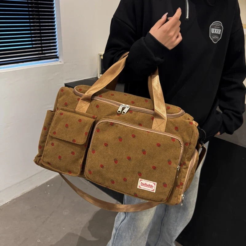 Travel Corduroy Tote Bag Large Capacity Carry On With Shoe Compartment Summer Travel 2026 Duffle
